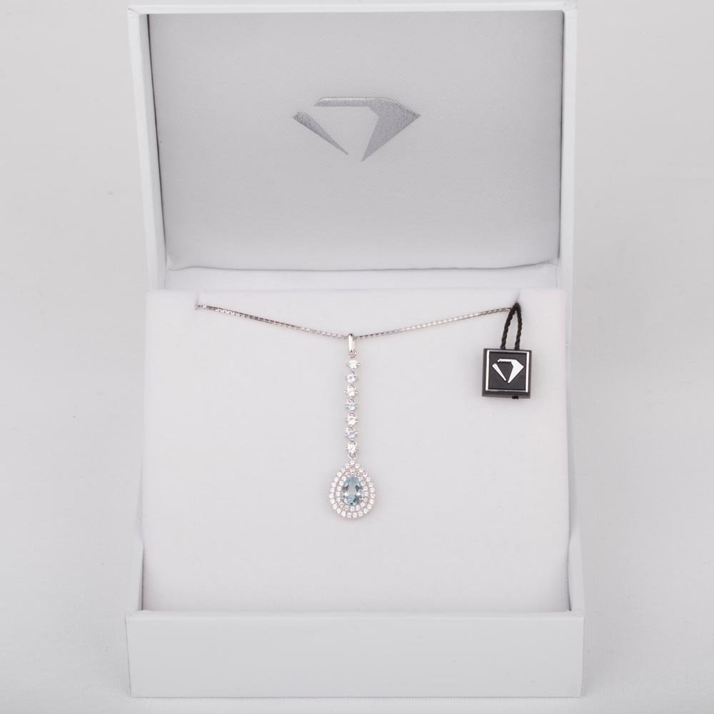 Fusion Aquamarine and Diamond 18K White Gold Drop Pear Pendant Set #6