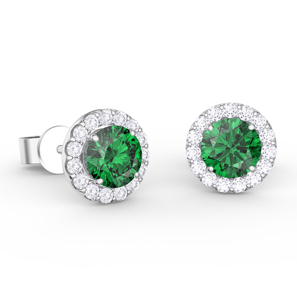 Eternity 1ct Emerald and Diamond Halo 18K White Gold Stud Earrings