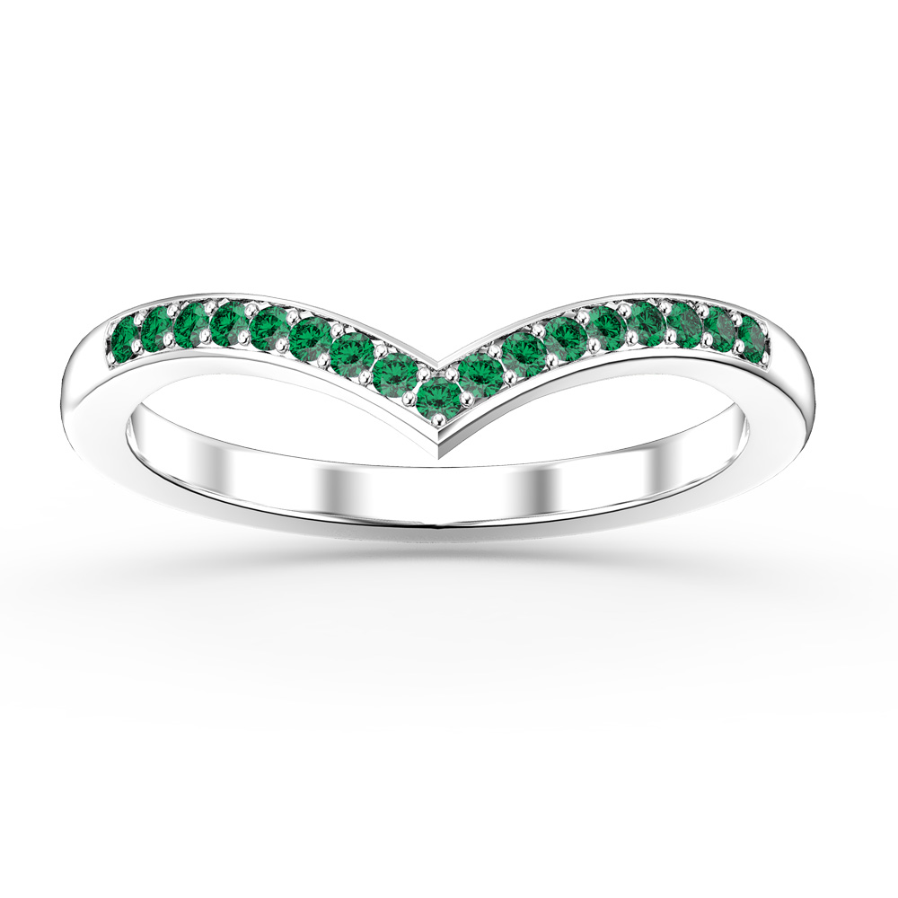 Unity Wishbone Emerald 18K White Gold Wedding Ring