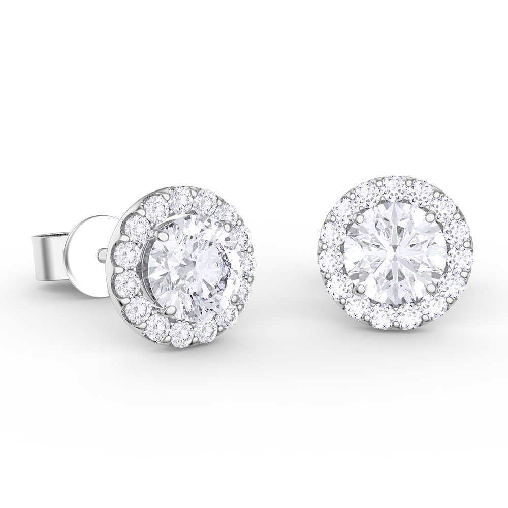 Eternity 1ct White Sapphire Halo Platinum plated Silver Stud Earrings #1