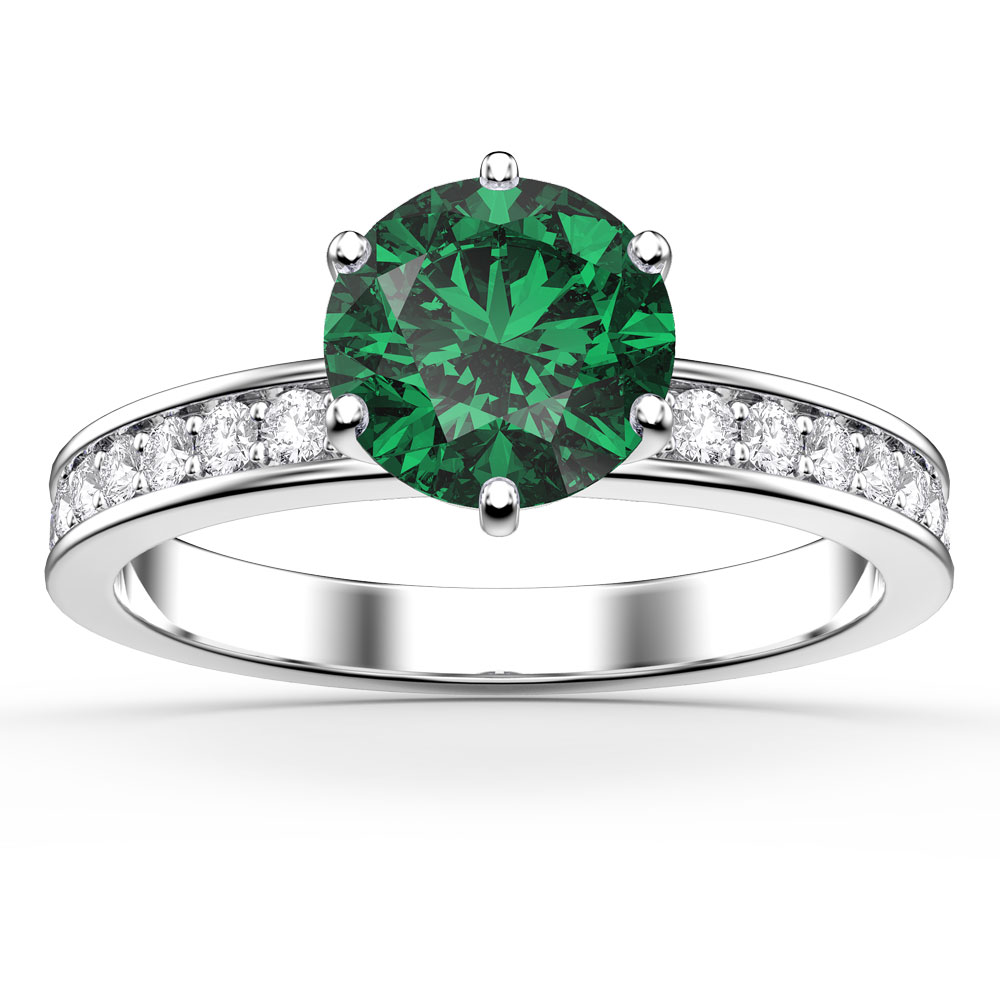Unity 1ct Emerald and Diamond 18K White Gold Channel Engagement Ring