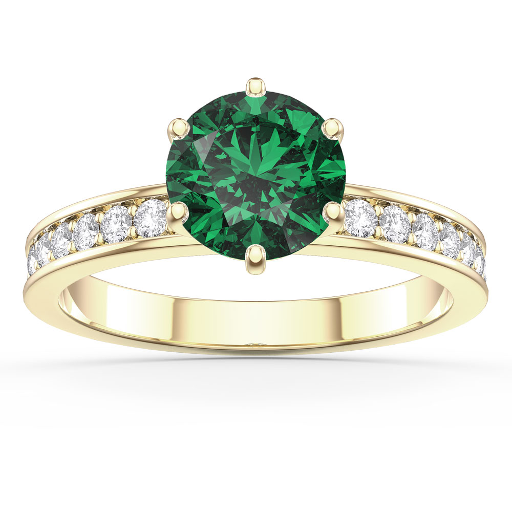 Unity 1ct Emerald and Diamond 18K Yellow Gold Channel Engagement Ring