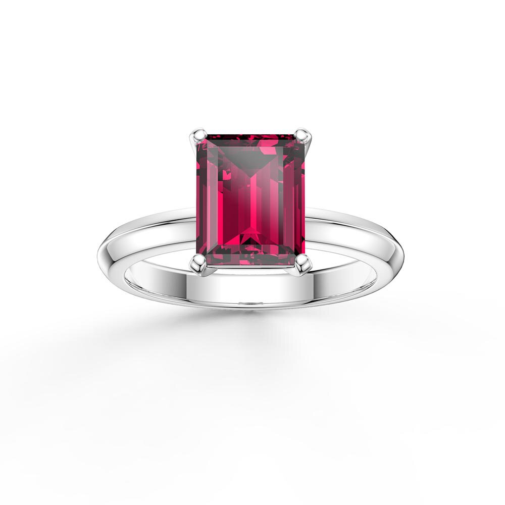 Unity 2ct Ruby Emerald Cut Solitaire Platinum plated Silver Promise Ring #1