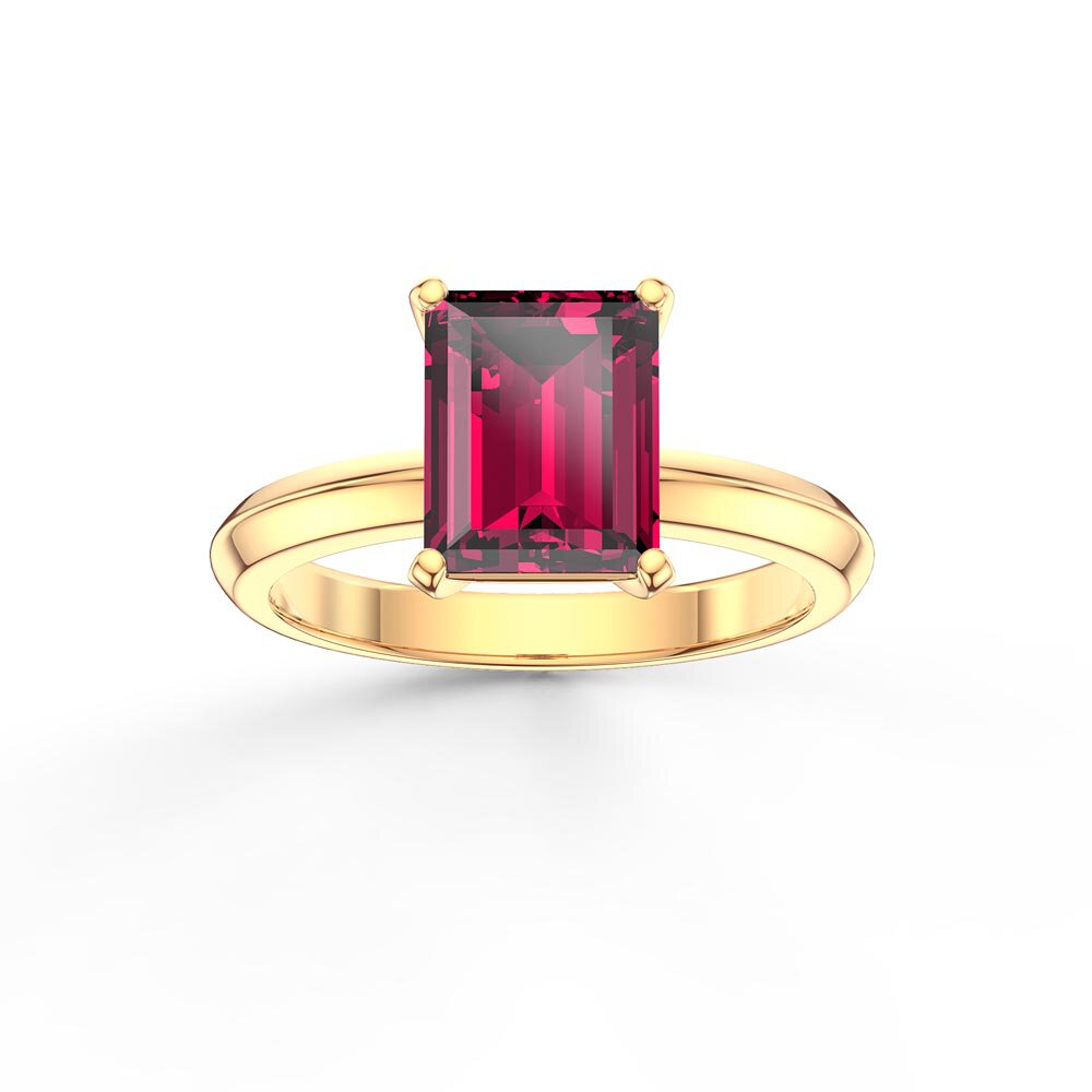 Unity 2ct Ruby Emerald Cut Solitaire 18K Yellow Gold Engagement Ring