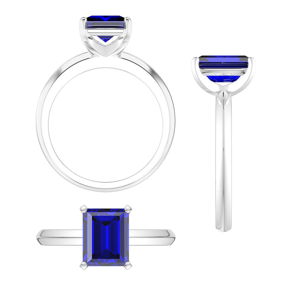 Unity 3ct Blue Sapphire Emerald Cut Solitaire Platinum Engagement Ring #3