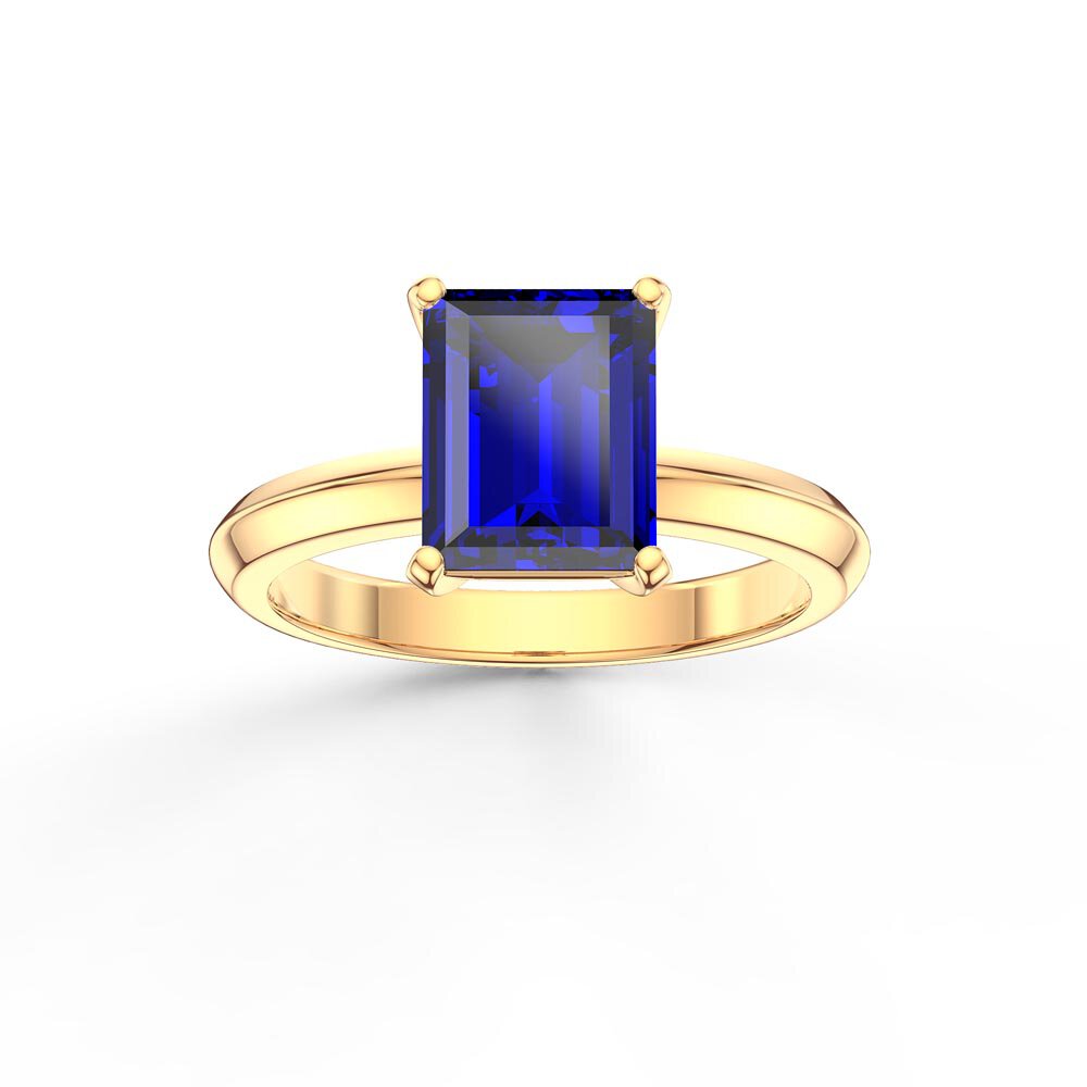 Unity 2ct Blue Sapphire Emerald Cut Solitaire 18K Yellow Gold Engagement Ring