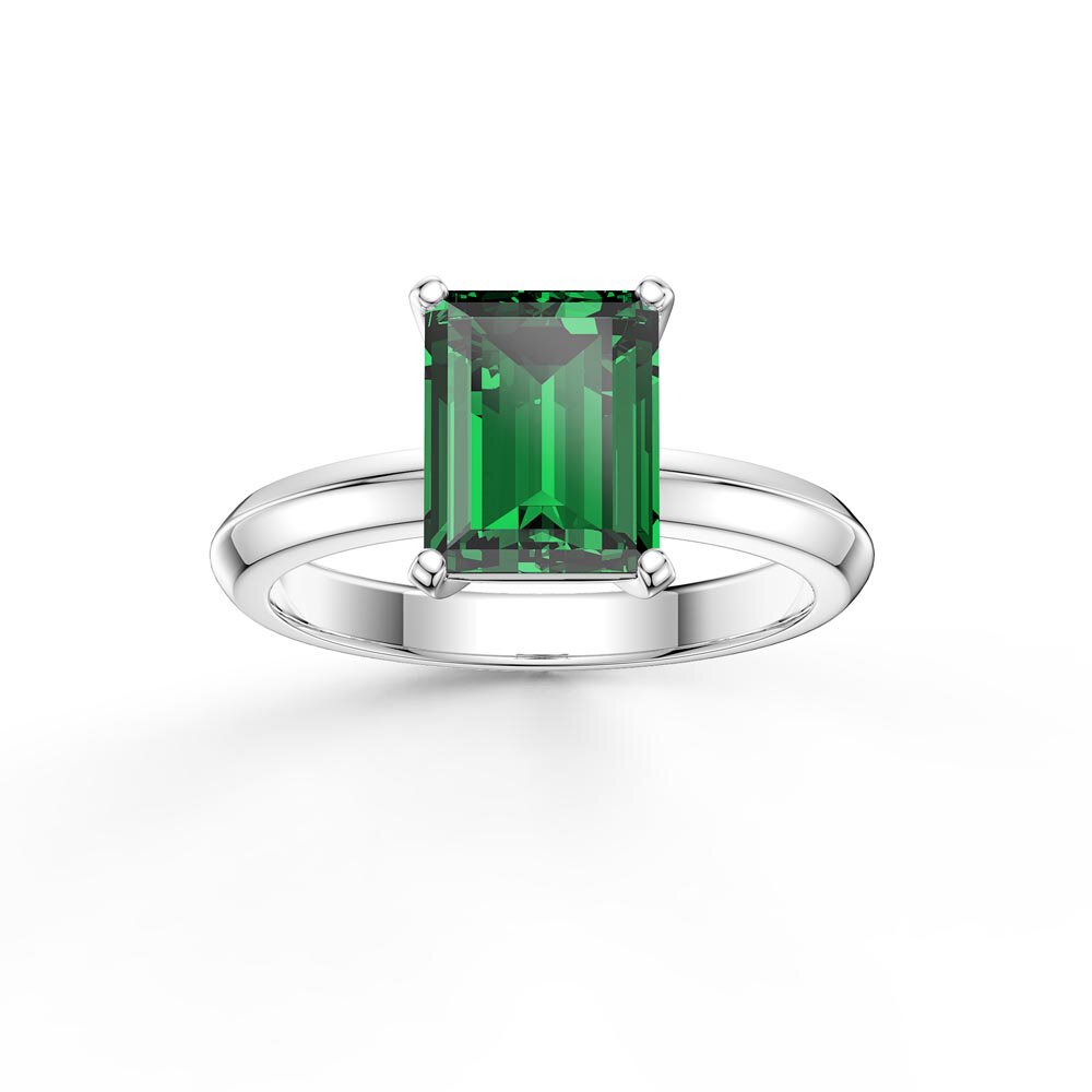Unity 2ct Emerald Cut Emerald Solitaire 18K White Gold Engagement Ring