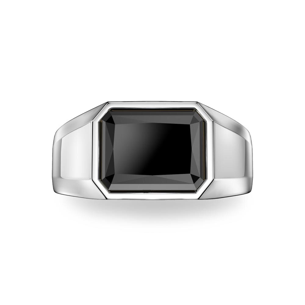 3ct Onyx Emerald cut 18K White Gold Bezel Signet Ring