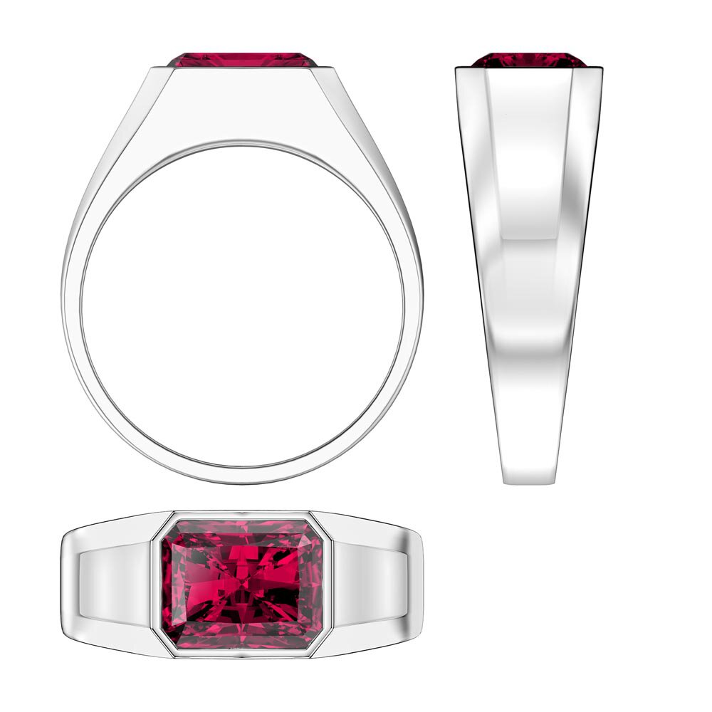 3ct Ruby Emerald cut Platinum Bezel Signet Ring #3