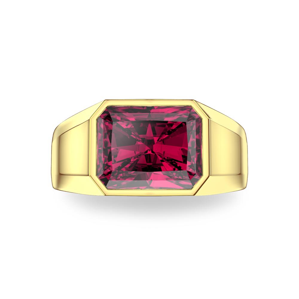 3ct Ruby Emerald cut 18K Yellow Gold Bezel Signet Ring