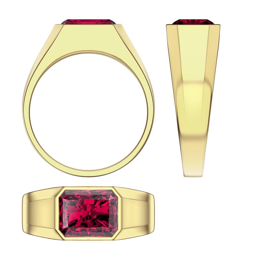 3ct Ruby Emerald cut 18K Yellow Gold Bezel Signet Ring #3