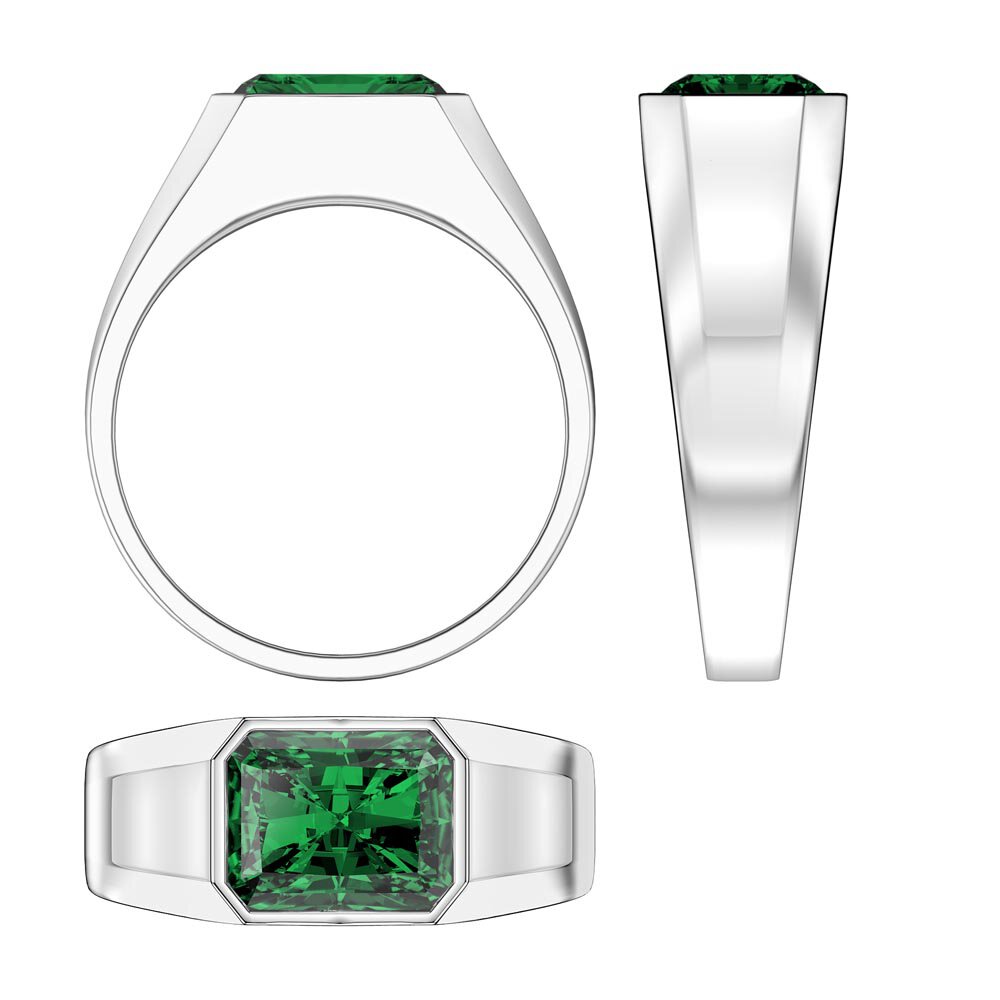 3ct Emerald Emerald cut 10K White Gold Bezel Signet Ring #3