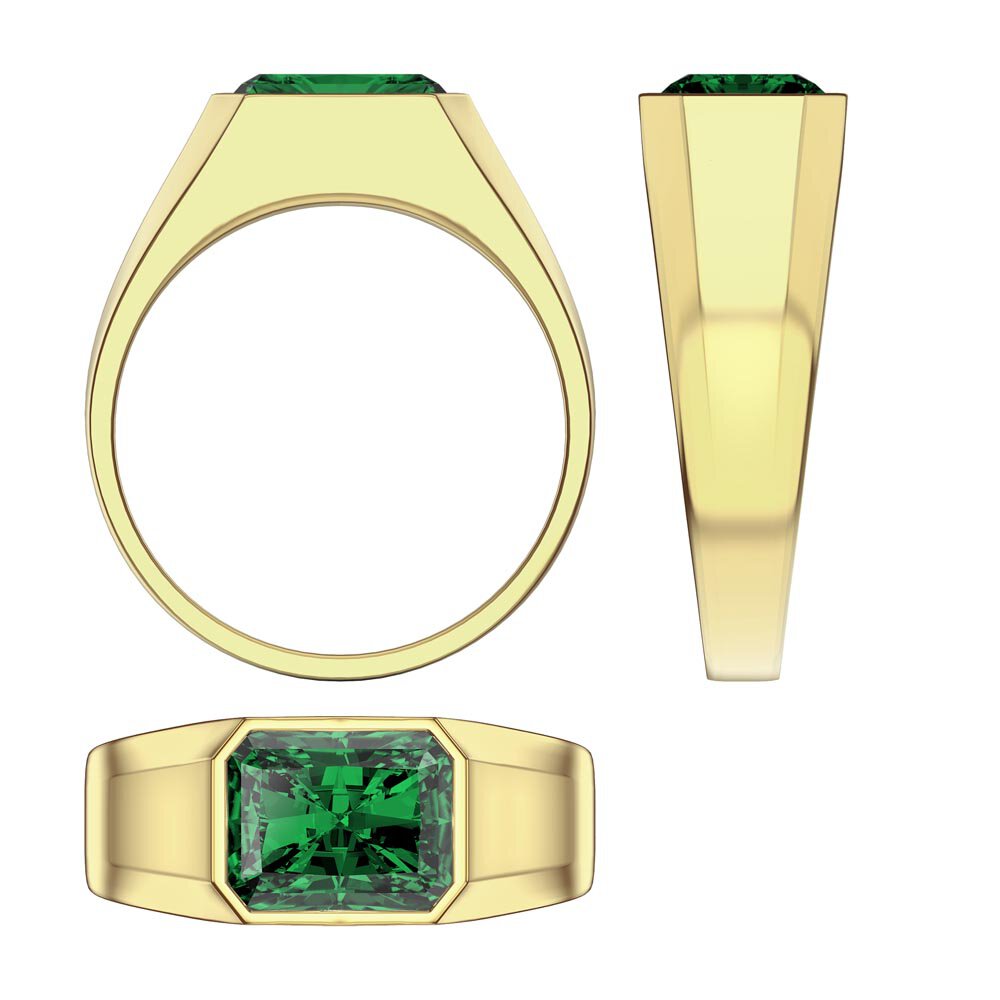 3ct Emerald Emerald cut 10K Yellow Gold Bezel Signet Ring #3