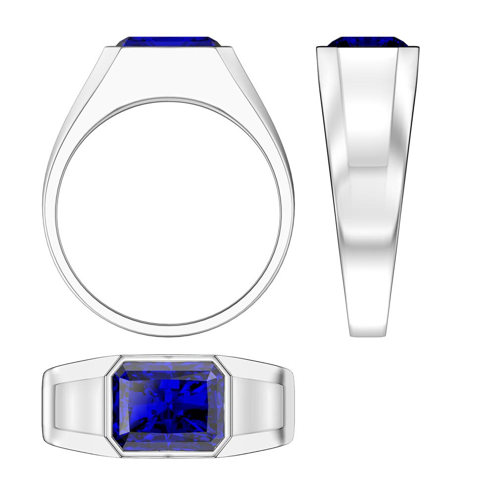 3ct Sapphire Emerald cut 10K White Gold Bezel Signet Ring #3