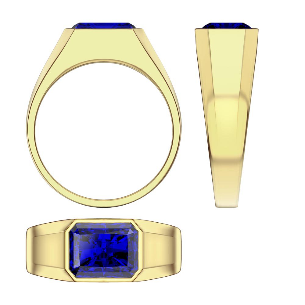 3ct Sapphire Emerald cut 10K Yellow Gold Bezel Signet Ring #3