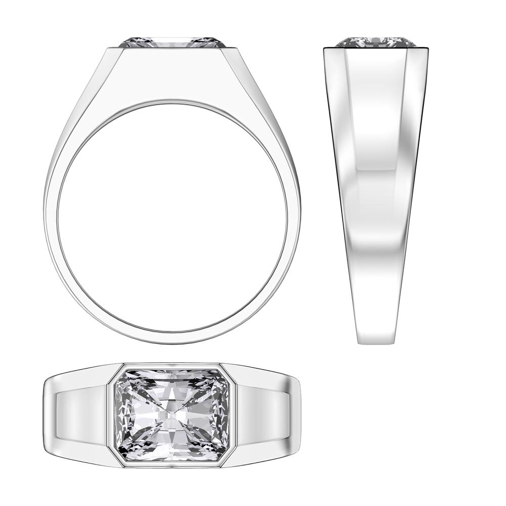 3ct Moissanite Emerald cut Platinum plated Silver Bezel Signet Ring #3
