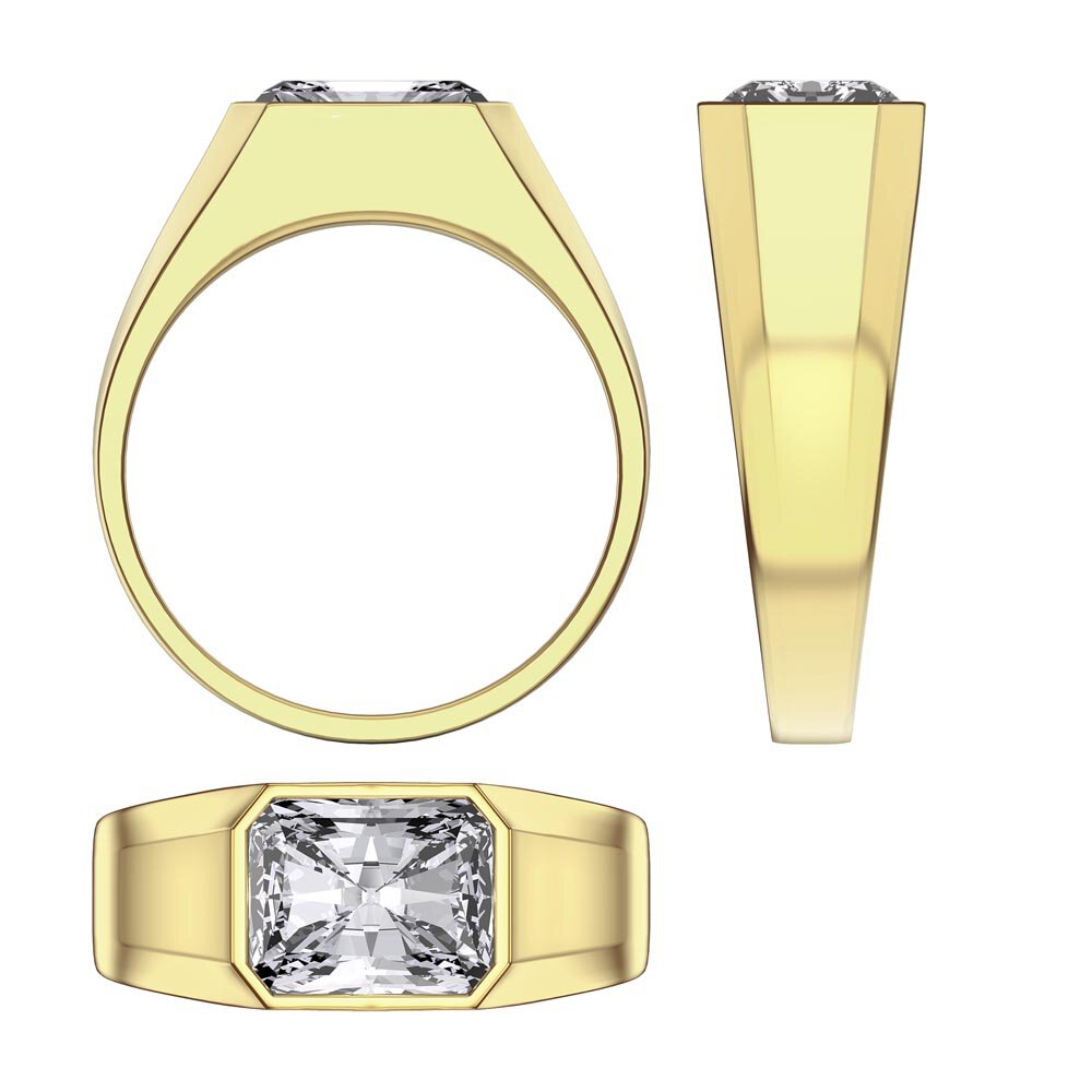 3ct Moissanite Emerald cut 10K Yellow Gold Bezel Signet Ring #3