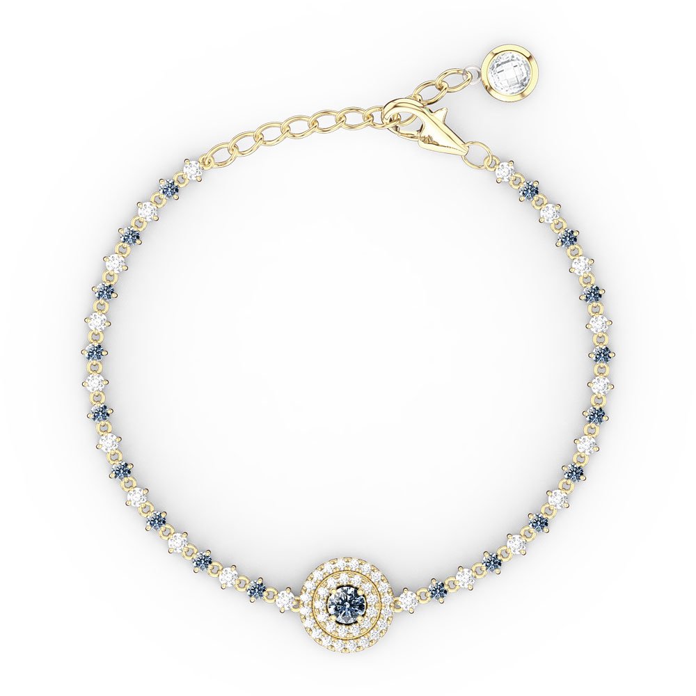 Fusion Aquamarine and Diamond 18K Yellow Gold Tennis Bracelet