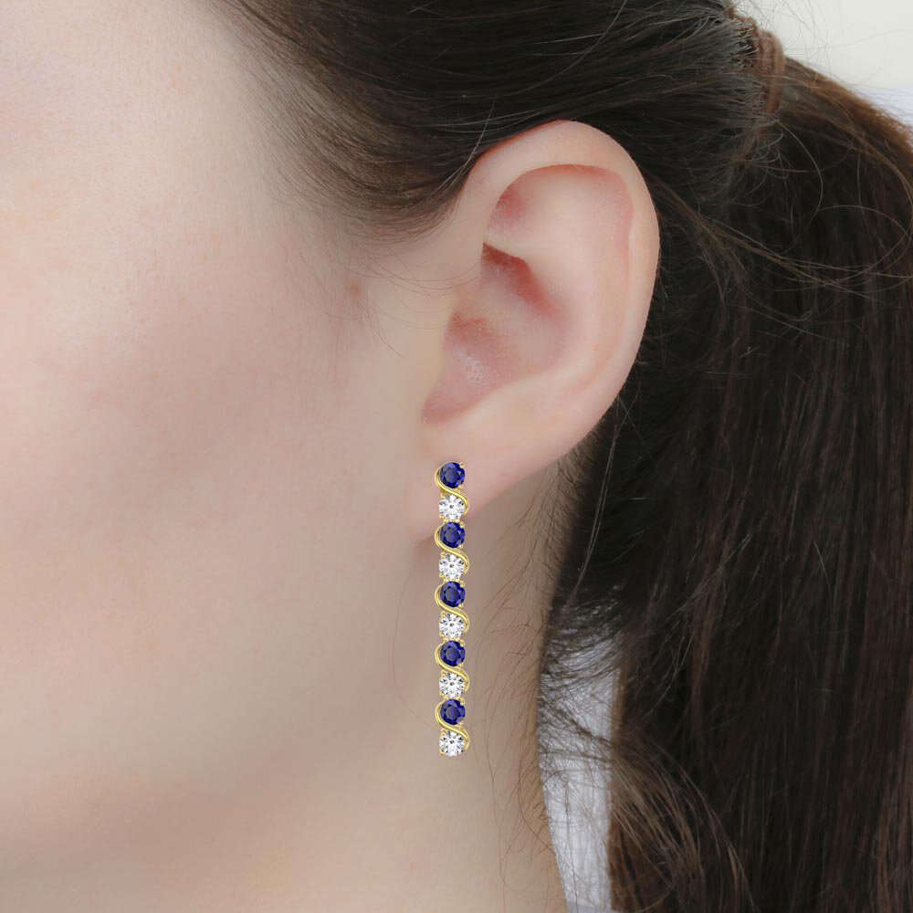Infinity Blue Sapphire and Moissanite 18K Gold Vermeil S Bar Earrings #2