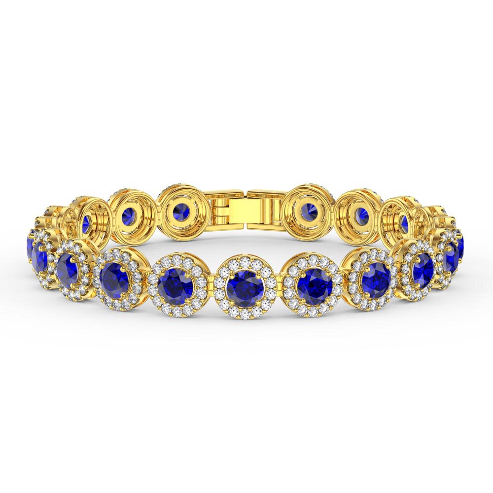 Eternity Blue Sapphire Round Halo 18K Gold Vermeil Tennis Bracelet
