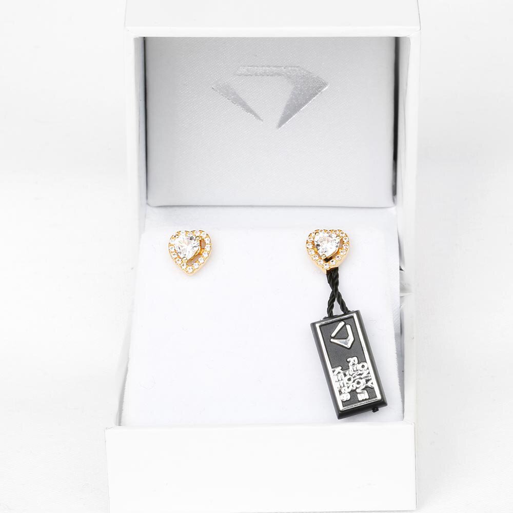 Charmisma Heart Diamond 18K Yellow Gold Stud Earrings Halo Jacket Set #5