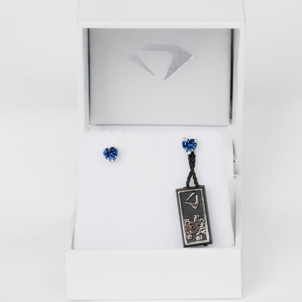 Charmisma Heart Blue Sapphire and Diamond 18K White Gold Stud Earrings Halo Jacket Set #4