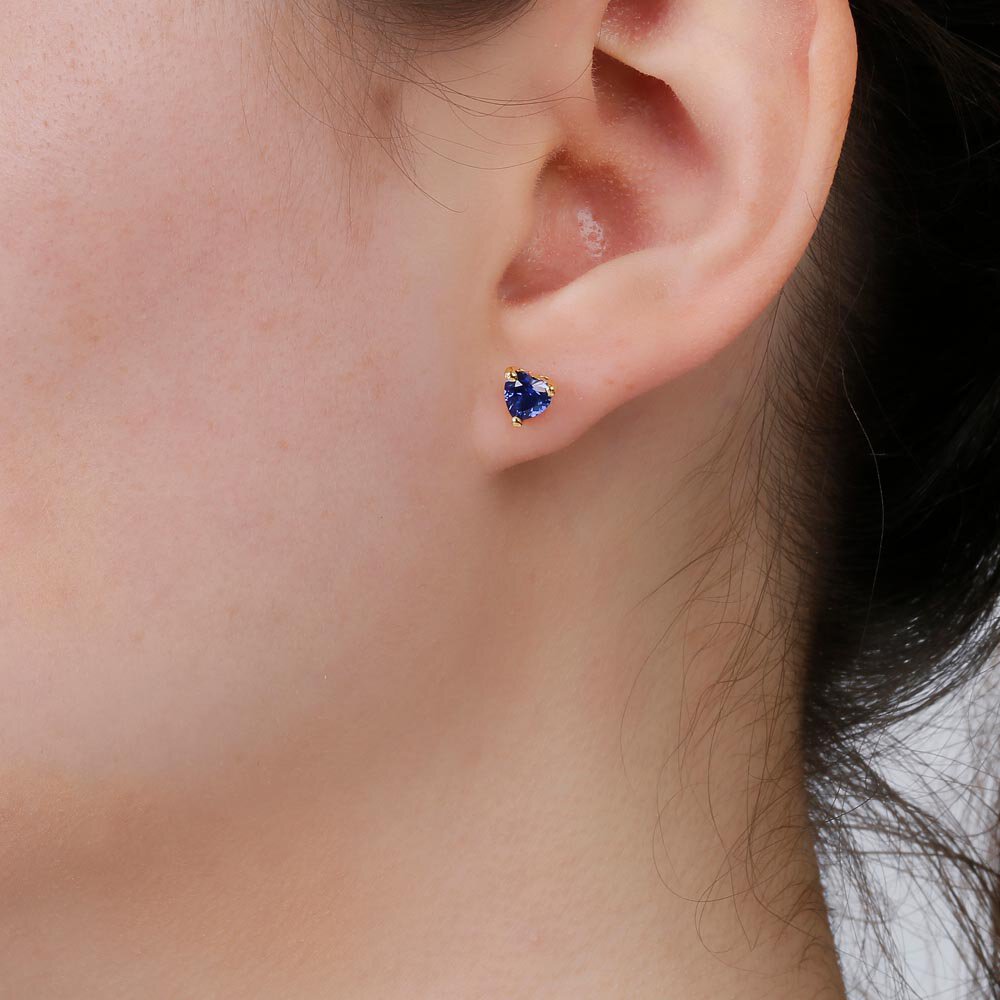 Charmisma 1ct Blue Sapphire Heart 18K Gold Vermeil Stud Earrings #3