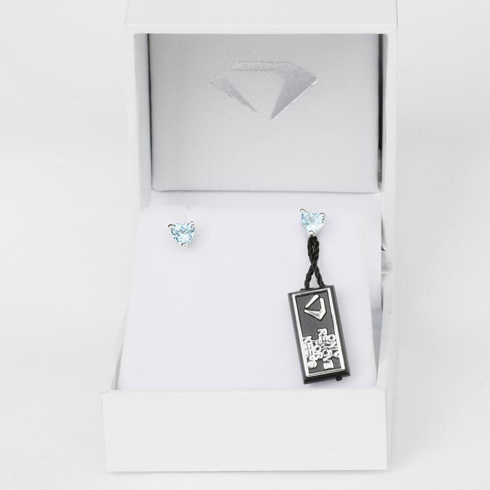 Charmisma Heart Aquamarine and Diamond 18K White Gold Stud Earrings Halo Jacket Set #3
