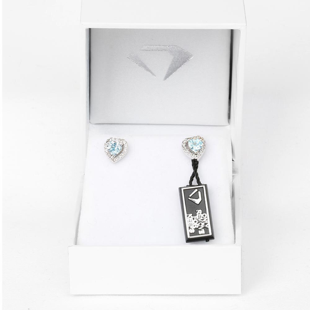 Charmisma Heart Aquamarine  and White Sapphire 10K White Gold Stud Earrings Halo Jacket Set #4