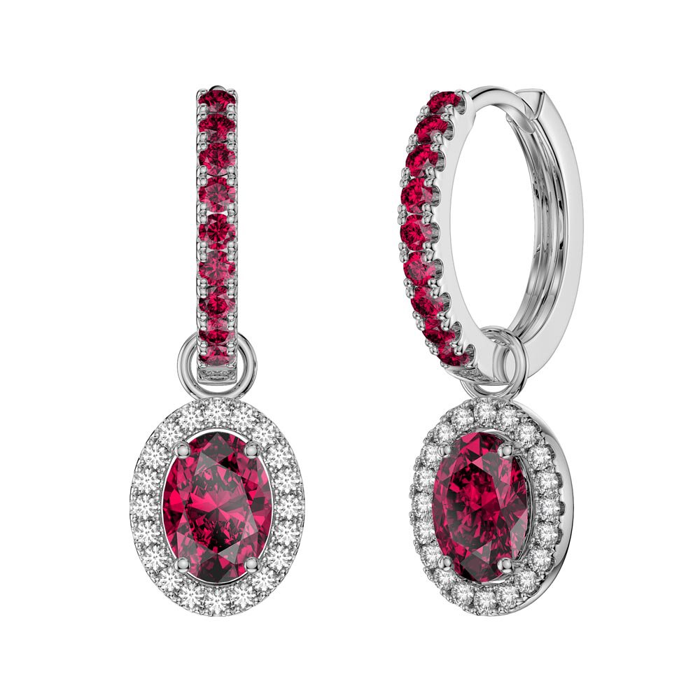 Eternity 1.5ct Ruby Oval Halo Platinum plated Silver Interchangeable Hoop Drop Set #6