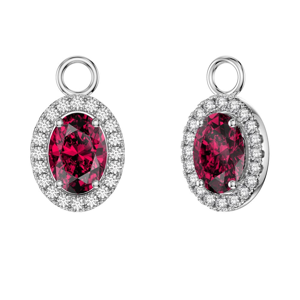 Eternity 1.5ct Ruby Oval Halo Platinum plated Silver Interchangeable Hoop Drop Set #5