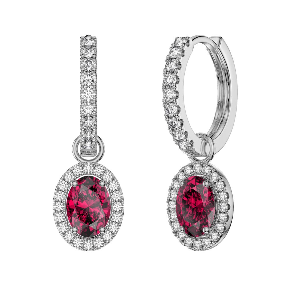 Eternity 1.5ct Ruby Oval Halo Platinum plated Silver Interchangeable Hoop Drop Set