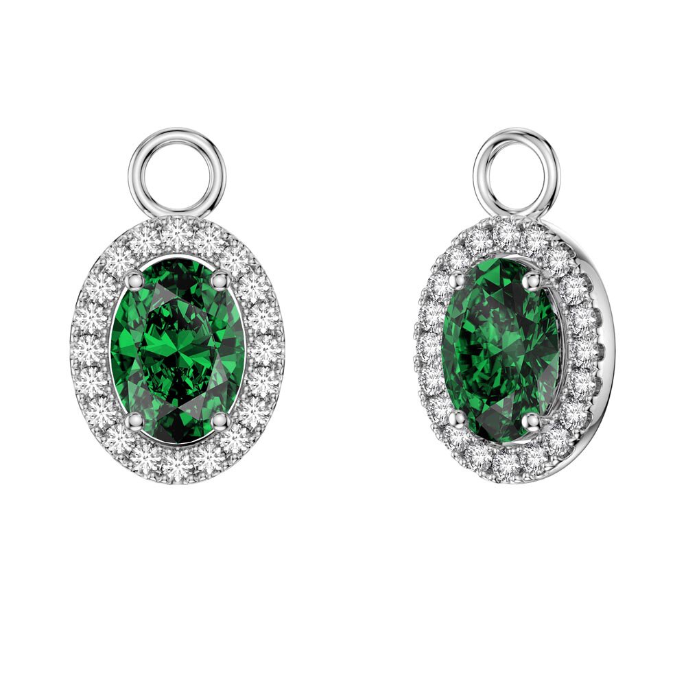 Eternity 1.5ct Emerald Oval Halo Platinum plated Silver Interchangeable Hoop Dorp Set #5
