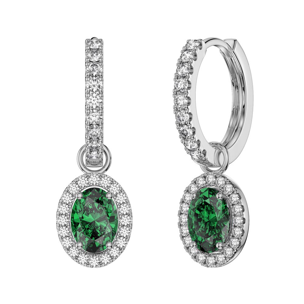 Eternity 1.5ct Emerald Oval Halo Platinum plated Silver Interchangeable Emerald Hoop Dorp Set #6
