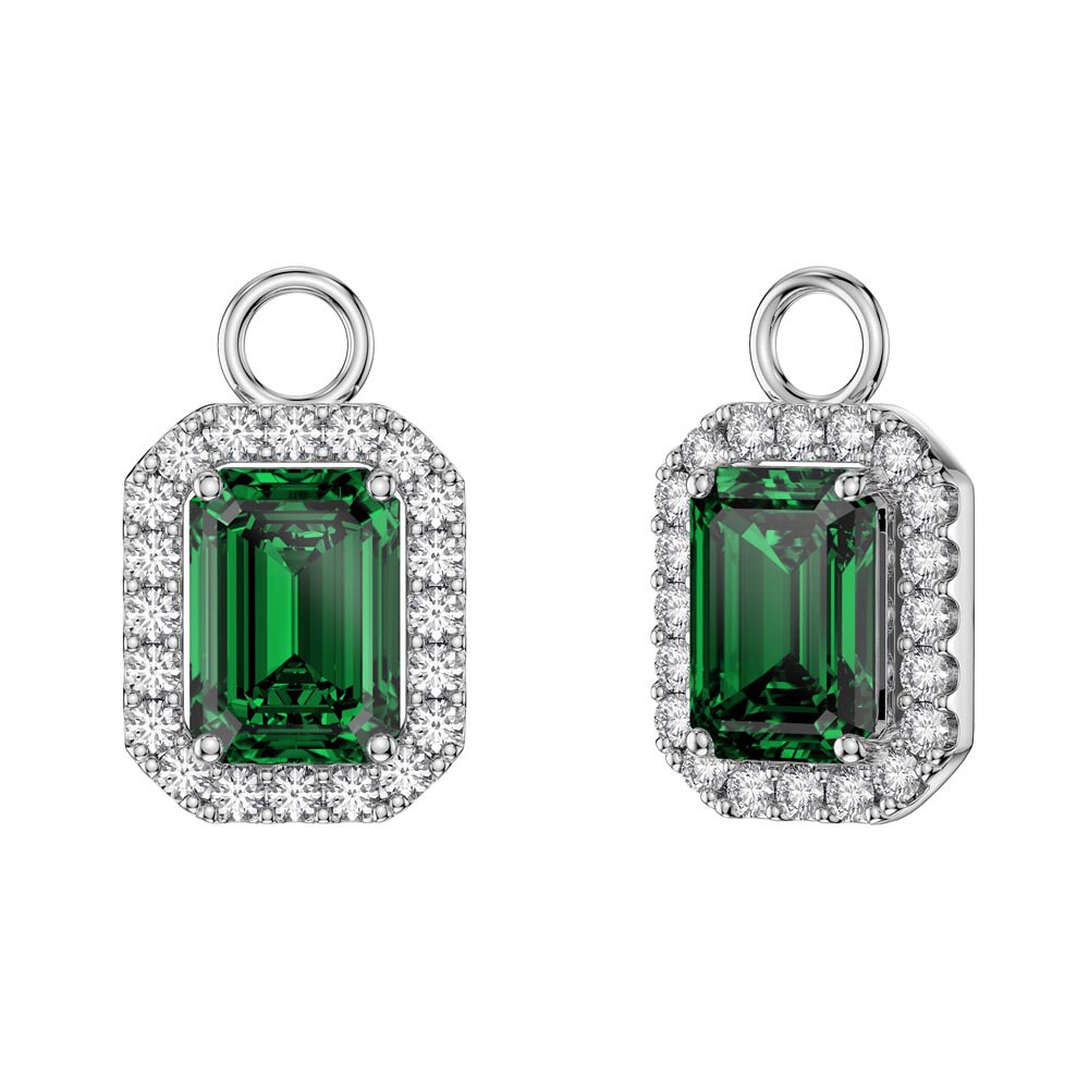 Princess 2ct Emerald Emerald Cut Halo Platinum plated Silver Interchangeable Hoop Drop Set #5