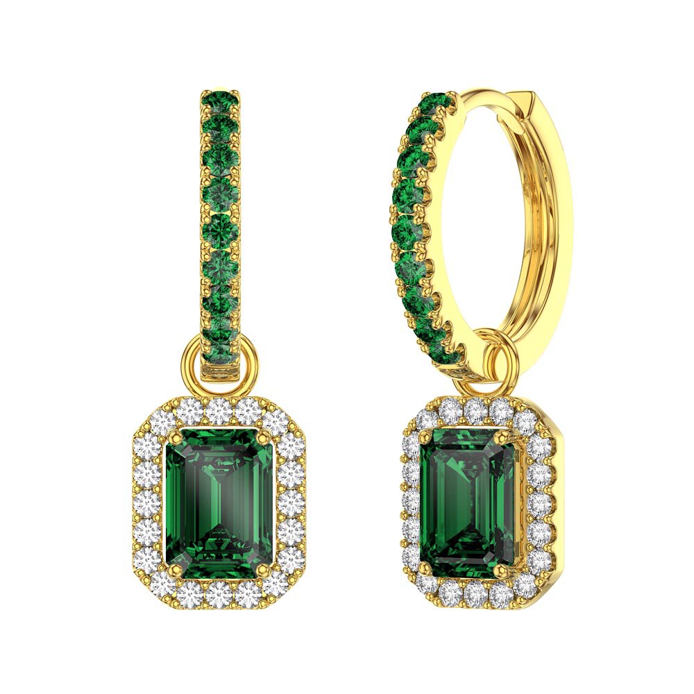 Princess 2ct Emerald Emerald Cut Halo 18K Gold Vermeil Interchangeable Earring Drops #6