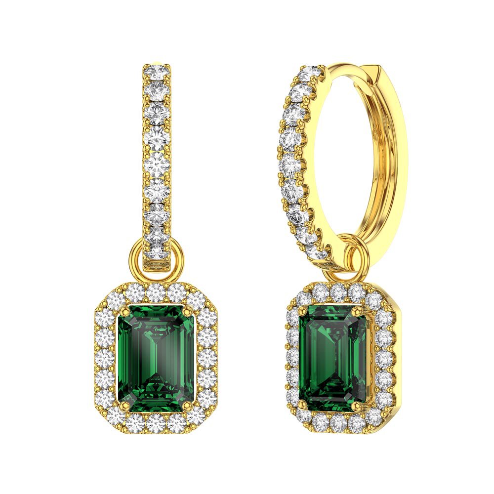 Princess 2ct Emerald Emerald Cut Halo 18K Gold Vermeil Interchangeable Earring Drops #5