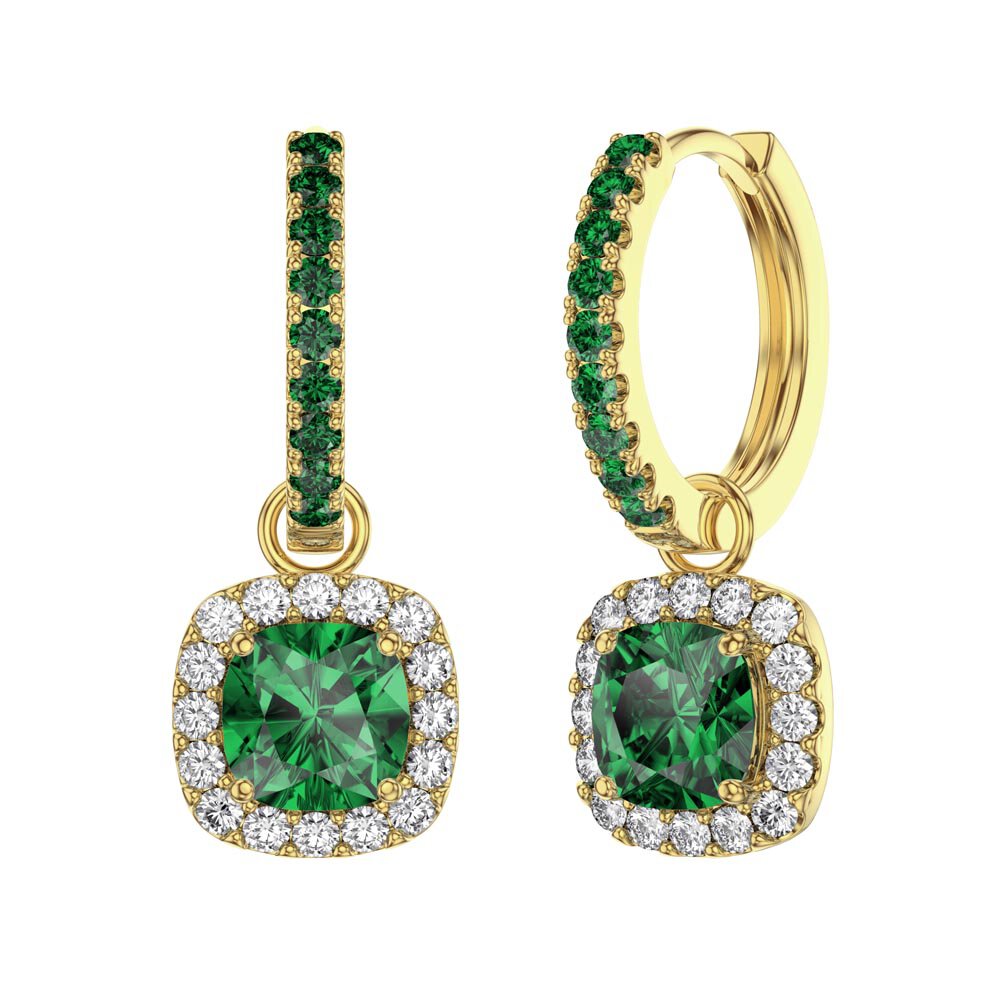 Princess 2ct Emerald Cushion Cut Halo 18K Gold plated Silver Interchangeable Earring Drops #6