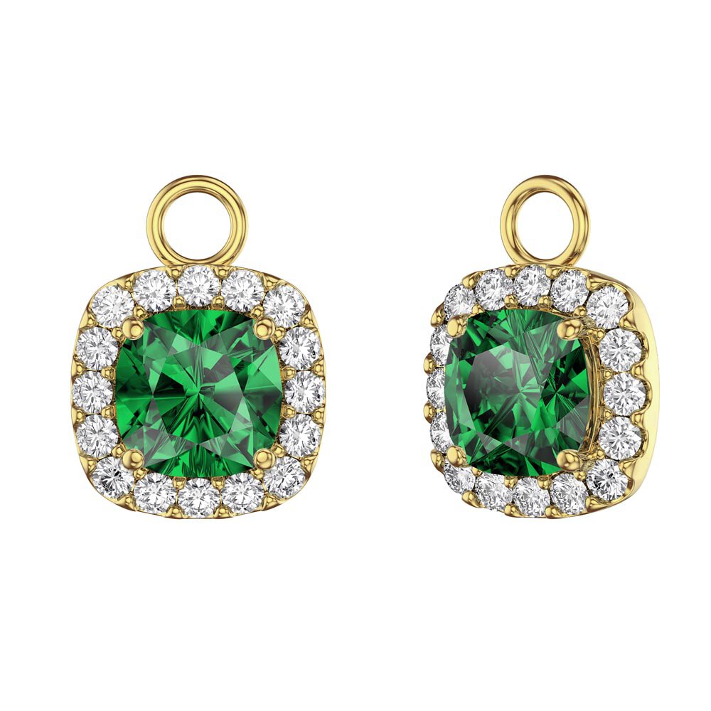 Princess 2ct Emerald Cushion Cut Halo 18K Gold plated Silver Interchangeable Earring Drops