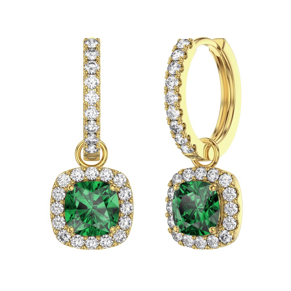 Princess 2ct Emerald Cushion Cut Halo 18K Gold plated Silver Interchangeable Earring Drops #5