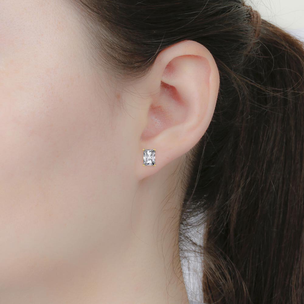 Princess 2ct Emerald Cut White Sapphire 18K Rose Gold Vermeil Princess Stud Earrings #2
