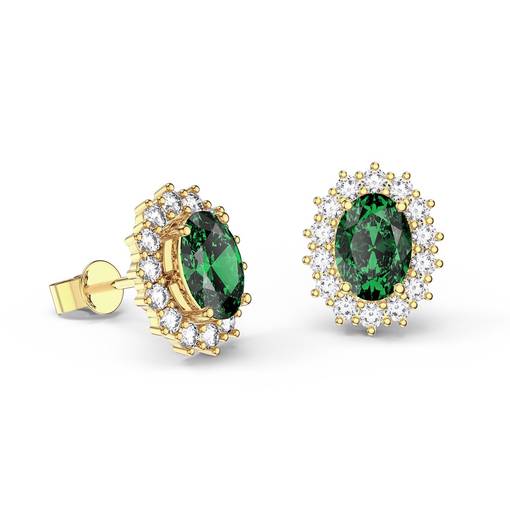 Eternity Oval Emerald 18K Gold Vermeil Stud Earrings Halo Jacket Set #2