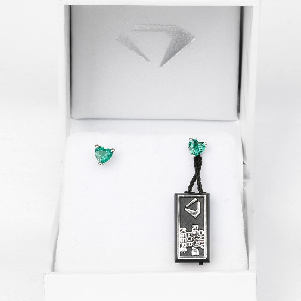 Charmisma Heart Emerald  and Diamond 18K White Gold Stud Earrings Halo Jacket Set #5