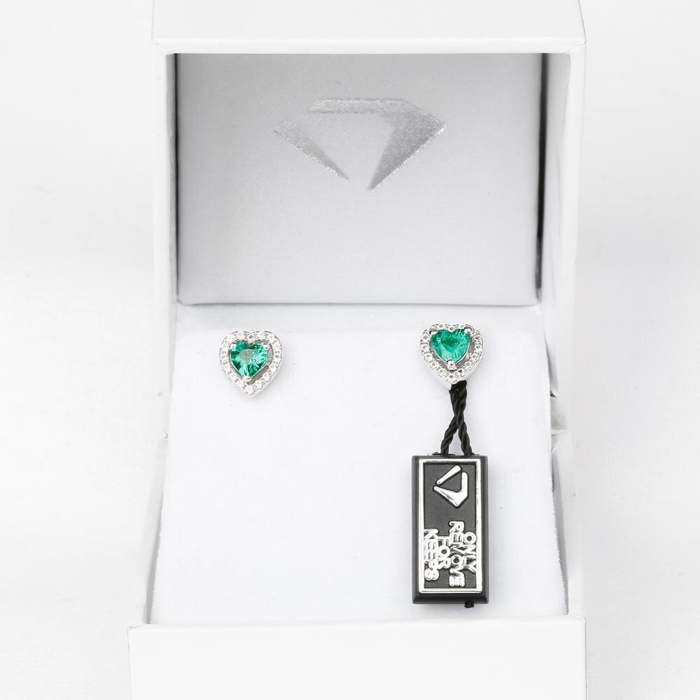 Charmisma Heart Emerald  and Moissanite 18K White Gold Stud Earrings Halo Jacket Set #6