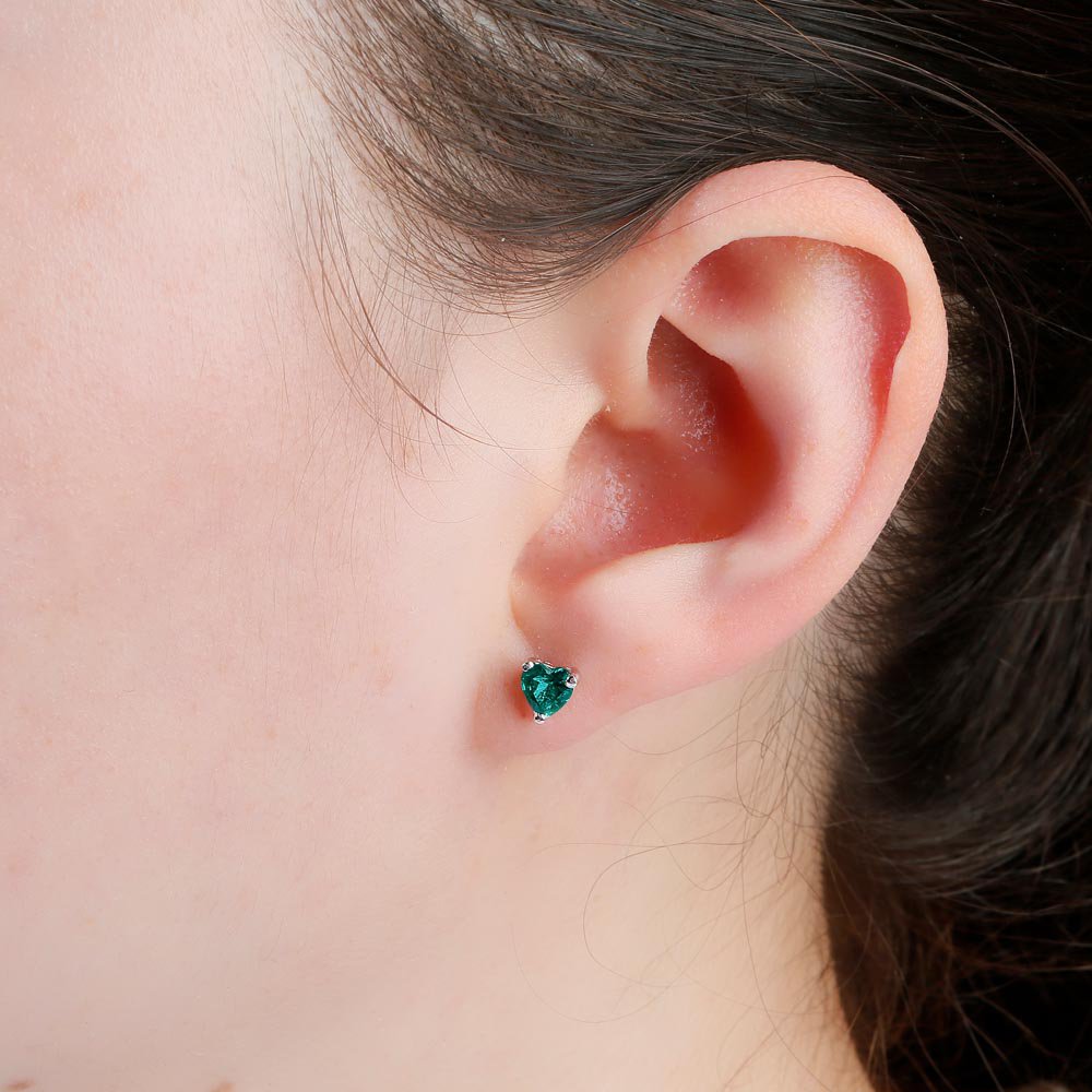 Charmisma 1ct Emerald Heart 18K White Gold Stud Earrings #2