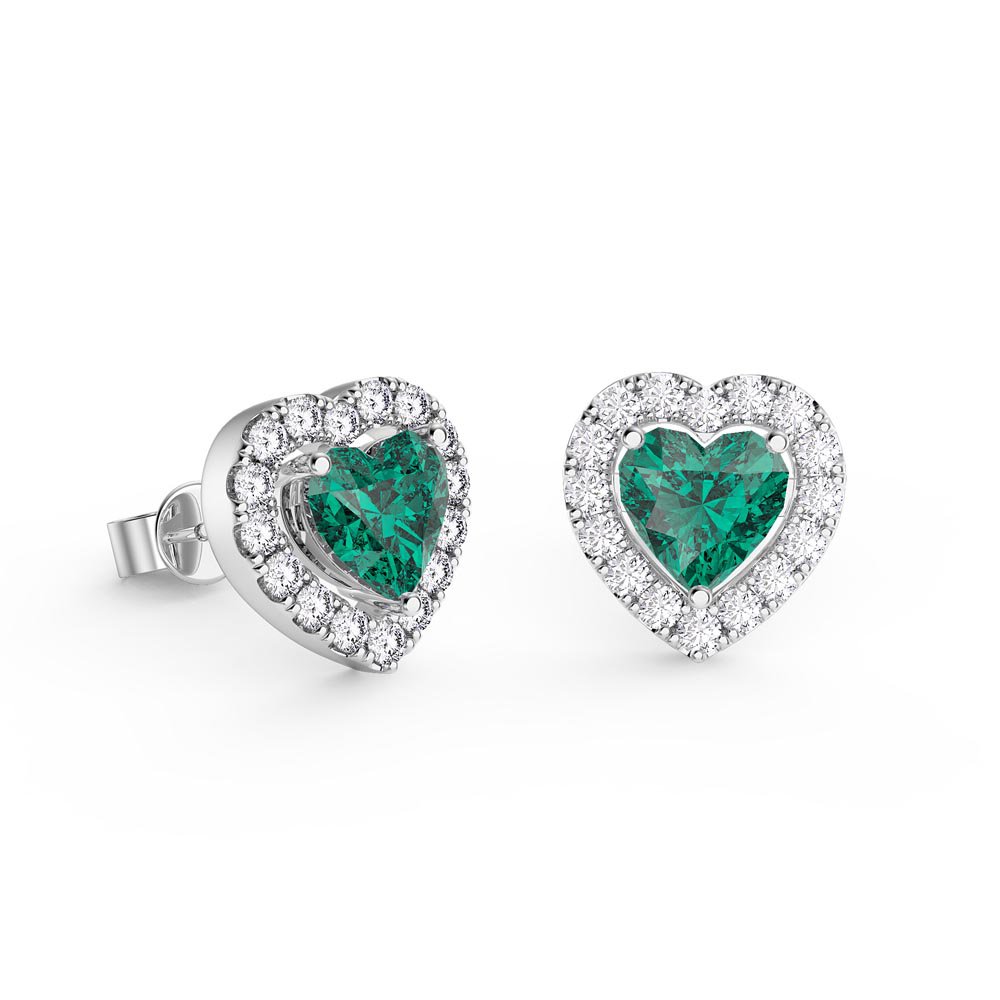 Charmisma Heart Emerald  and Diamond 18K White Gold Stud Earrings Halo Jacket Set #2