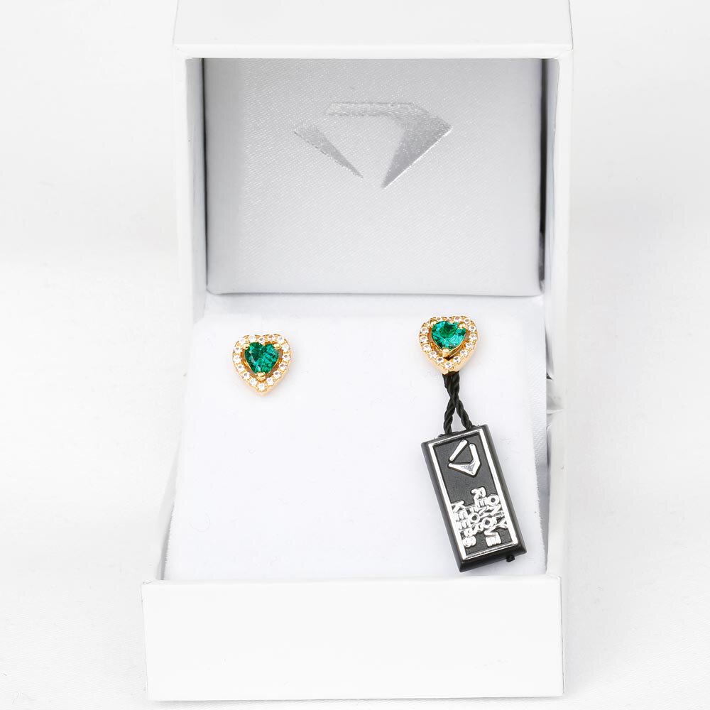 Charmisma Heart Emerald  and Moissanite 18K Yellow Gold Stud Earrings Halo Jacket Set #5
