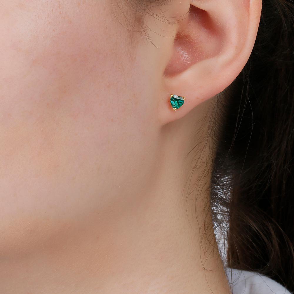 Charmisma 1ct Emerald Heart 10K Yellow Gold Stud Earrings #2