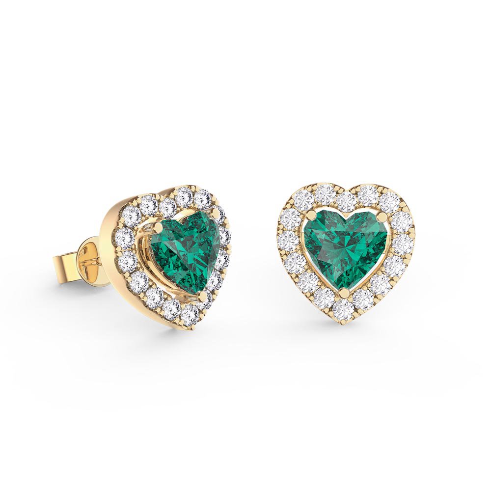 Charmisma Heart Emerald  and Moissanite 18K Yellow Gold Stud Earrings Halo Jacket Set #2