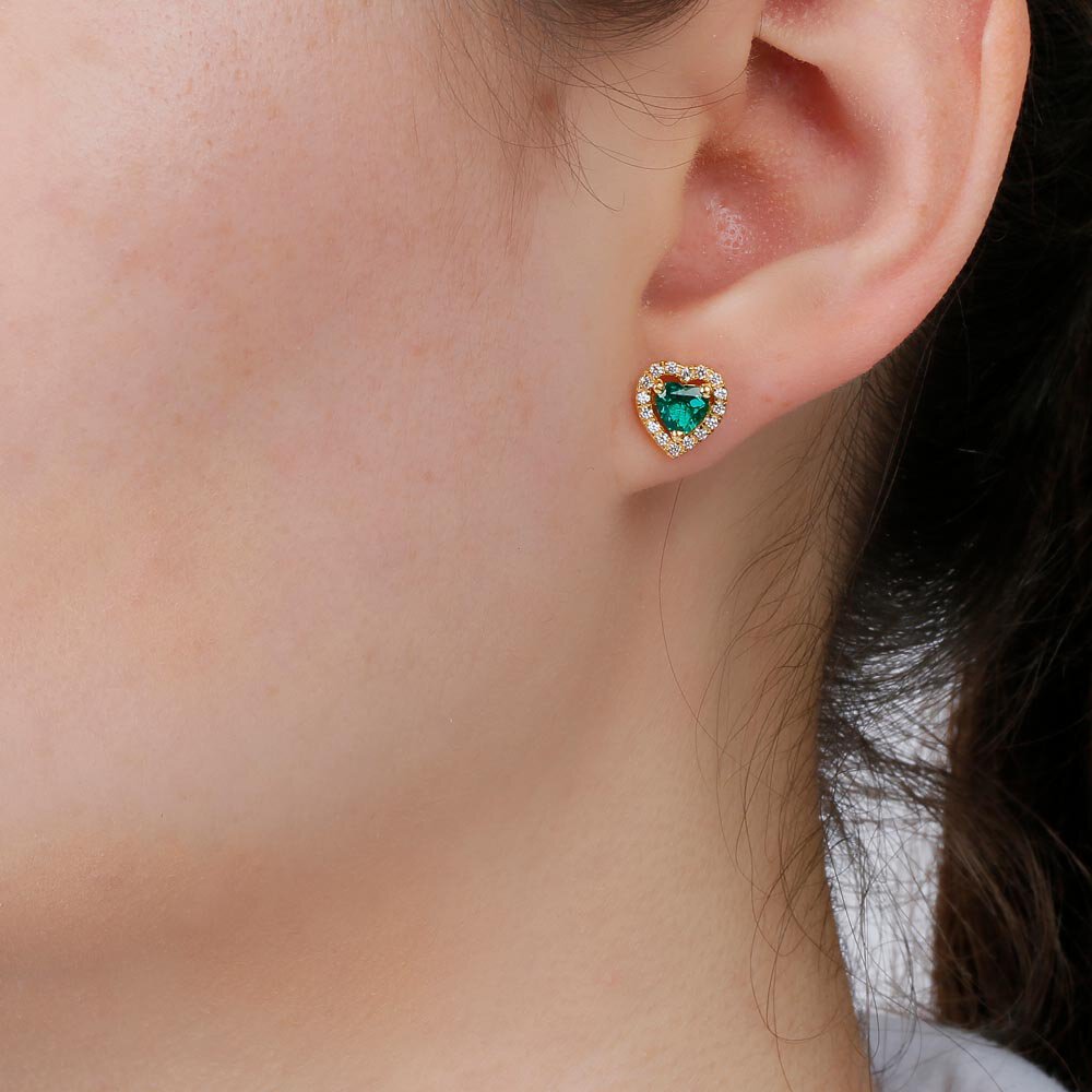 Charmisma Heart Emerald  and White Sapphire 18K Gold Vermeil Stud Earrings Halo Jacket Set #5